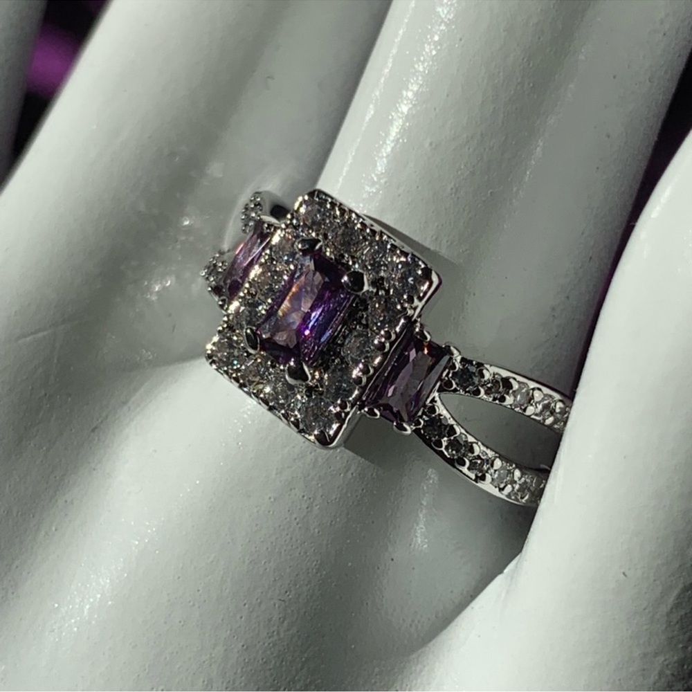 Amethyst/CZ ring “Bomb Party.”